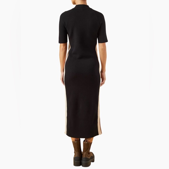 MONROW Midi Knit Dress in Black with Tan Stripe Size XS - Picture 2 of 12